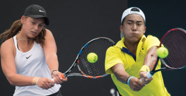 Left, promising Australian junior tennis player Megan Smith at the December Showdown. Australian junior Davis Cup player Rinky Hijikata, right, at the annual December Showdown 2017 at Melbourne Park. Photos: Elizabeth Xue Bai/ Tennis Australia